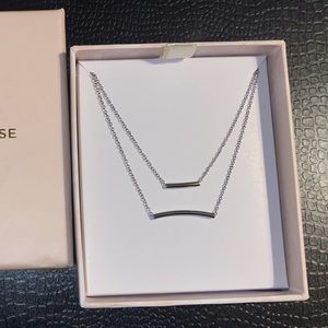SUMMER & ROSE  Double Bar Minimalist Silver Necklace | NWOT